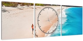 Obraz - Plážový beh (s hodinami) (90x30 cm)