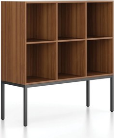 Regál FRAME, nízky, s čiernou podnožou, 1299 x 450 x 1331 mm, orech