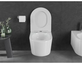 Mexen Sofia, závesná WC misa 490x360x355 mm, Rimless Tornádo + WC sedadlo z duroplastu, biela lesklá, 30540300T