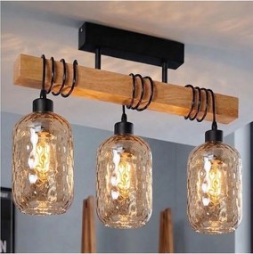 BRILAGI - Prisadený luster WOOD GLASS 3xE27/60W/230V borovica/čierna/dýmovo-hnedá