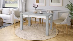 FONTE Svetlý Betón Ateliér / Biely Mat - KLASICKÝ STÔL DO KUCHYNE/OBÝVACEJ IZBY 110x75 ROZKLADANÝ DO 155 cm!