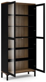 Čierna/v prírodnej farbe vitrína v dekore orecha 89x203x36 cm Roomers – Tvilum