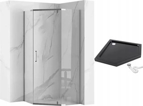 Päťuholníkový sprchovací kút REA AXIN 90x90 cm, chróm/transparent + vanička Diamond čierna