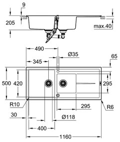 GROHE 31643AP0 - Kompozitný drez K400 1160 × 500 mm kameň/čierna