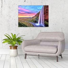 Sklenený obraz - Vodopád Seljalandsfoss (70x50 cm)