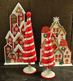 Bielo-červená kovová dekorácia vianočný stromček Christmas tree - Ø 12*36 cm