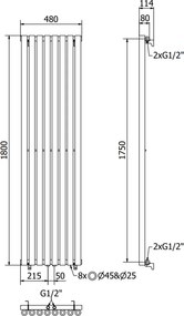 Mexen Nevada, vykurovacie teleso 1800 x 480 mm, 940 W, čierna, W201-1800-480-00-70