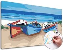 Maľovanie podľa čísel PRÍSTAV A LOĎKY – nízka náročnosť 60x40  cm