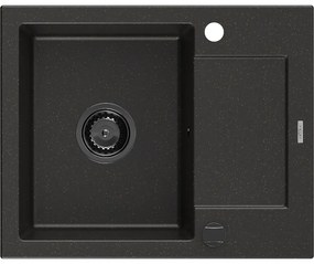 Mexen Enzo, granitový drez 576x465x174 mm, 1-komorový, čierna-zlatá metalíza s čiernym sifónom, 6506571005-75-B