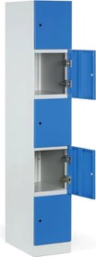 Šatníková skrinka S1 s úložnými boxmi, 5 boxov, 1850 x 300 x 500 mm, zámok s čítačkou RFID kariet, béžové dvere