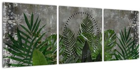 Obraz - Betónový múr s rastlinami (s hodinami) (90x30 cm)