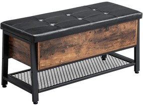 Rustikálna polstrovaná odkladacia lavica, lavica na topánky, čierna a hnedá | VASAGLE