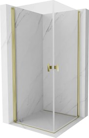 Mexen Mist-B Duo, 2-krídlový výklopný sprchový kút 80 x 80 cm, číre sklo, zlatý lesklý profil, 8A2-080-080-50-00
