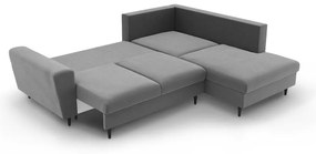 Svetlosivá zamatová rozkladacia/s úložným priestorom rohová pohovka (pravý roh/do L) Kyoto – Cosmopolitan Design