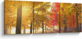 Obraz jesenných stromov (s hodinami) (90x30 cm)