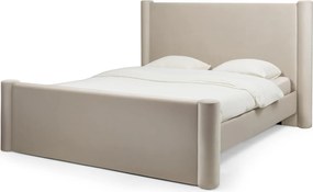 Dvoulůžková čalouněná postel Zeni 160x200 s roštem a úložným prostorem samet světle béžová
