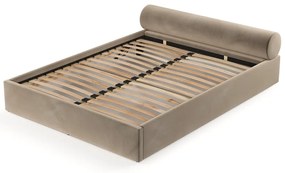 Svetlohnedá čalúnená dvojlôžková posteľ s úložným priestorom s roštom 140x200 cm Solvo – Maison de Rêve