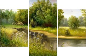 Obraz - Rieka pri lese, olejomaľba (90x60 cm)