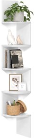 Nástenná rohová polica, 5 úrovní, 20 x 20 x 126 cm, biela