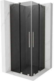 Mexen Velar Duo, sprchový kút s posuvnými dverami 80 x 80 cm, 8mm šedé sklo, brúsená oceľ, 871-080-080-42-97
