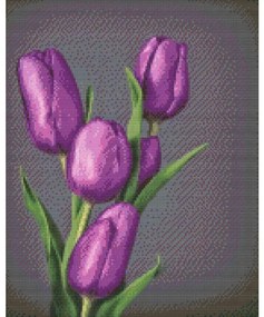 Gario Diamantové maľovanie Fialové tulipány Rozmery: 40 x 50 cm, Rámovanie: Iba zrolované plátno, Diamanty: Okrúhle