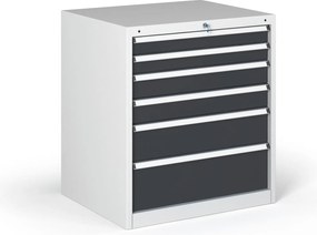 Dielenská zásuvková skriňa na náradie G345, 6 zásuviek, 881 x 653 x 800 mm, grafit