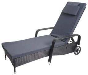 Lehátko Carrara, polyratan / hliník - antracit, sivý vankúš