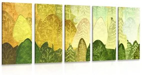 5-dielny obraz zelené asymetrické stromy