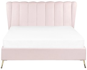 Zamatová posteľ s USB portom 140 x 200 cm ružová MIRIBEL Beliani