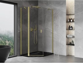 Mexen Mist, päťuholníkový sprchový kút výklopný 80 x 100 cm, číre sklo, zlatý matný profil, 8A8-080-100-55-00