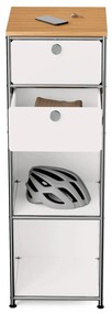 Úzka kovová komoda »CN3« s drevenou doskou a 2 zásuvkami, biela