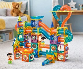 LEAN Toys Sada magnetických blokov guľôčková dráha šmykľavka farebná 188 ks