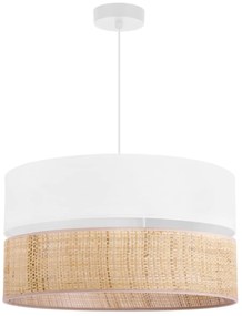 Závesné svietidlo Rattan, 1x ratanové/biele textilné tienidlo, (fi 45cm)
