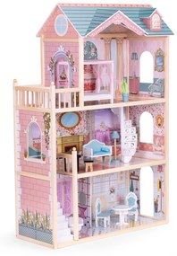 Veľký drevený domček pre bábiky, 3 poschodia, 11 kusov nábytku, ECOTOYS