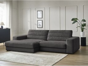 Antracitová zamatová rohová pohovka (ľavý roh/s leňoškou) Sierra – Bobochic Paris