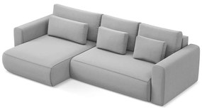 Svetlosivá zamatová rozkladacia/s úložným priestorom rohová pohovka (ľavý roh/s leňoškou) Kapua – Makamii