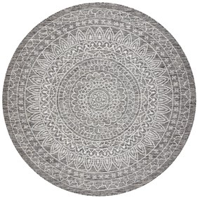 Šnúrkový okrúhly koberec SIZAL LOFT 21207 BOHO Mandala, slonovinová kosť - sivý