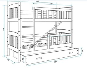 Poschodová posteľ KUBO - 190x80cm - Grafitová - Modrá
