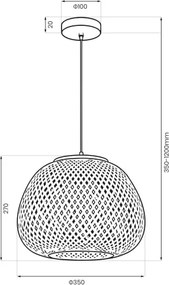 Závesný luster PETRA na lanku 1xE27/15W/230V, priemer 35 cm, bambus