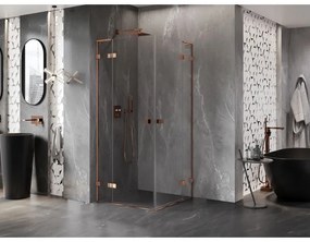 Mexen Lunar, L Duo výklopný sprchový kút 75 x 75 cm, 8mm číre sklo, profil ružové zlato, 834L-075L-075P-60-00