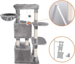 Mačací strom, škrabadlo, výška 120 cm, svetlošedý