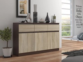 Komoda Karolína 140 cm 3 skrinky a 3 zásuvky wenge/sonoma