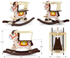 Drevený hojdací koník s operadlom Milly Mally Lucky 12 hnedý