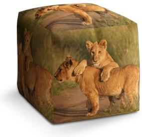 Taburet Cube levíčatá, béžová