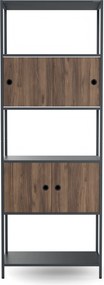 Regál na šanóny s uzamykateľnou skrinkou, kancelársky, otvorené police, kovový antracitový/orech, 800x2200x400 mm: ARIEL Eco Design