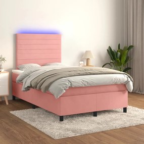 Posteľný rám boxsping s matracom a LED ružový 120x200 cm zamat 3136178