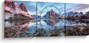 Obraz - Východ slnka nad Reine (s hodinami) (90x30 cm)
