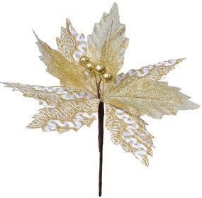 Bielo-zlatá umelá kvetina zápich vianočná hviezda Poinsettia - Ø 22*25 cm