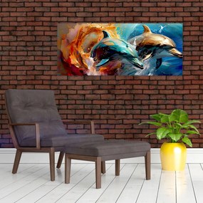 Obraz - Maľba delfínov (120x50 cm)