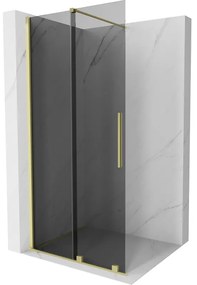 Mexen Velar, sprchová zástena s posuvnými dverami Walk-in 80 x 200 cm, 8mm šedé sklo, zlatá matná, 871-080-000-43-55